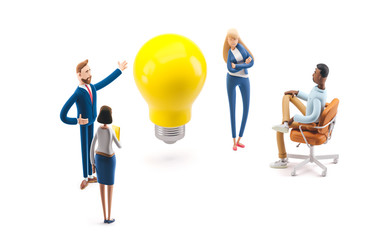 Wall Mural - team searching for new ideas solutions. 3d illustration. cartoon characters. business teamwork conce