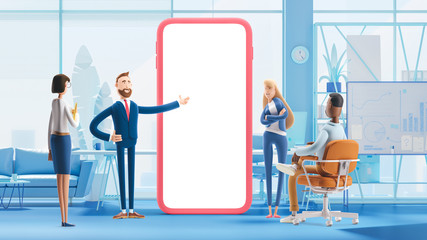Wall Mural - application development and social media concept. 3d illustration. cartoon characters. business team