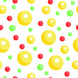 Vector seamless pattern of red, yellow, green balls on white background