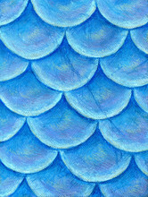 Original Hand Drawn Pattern Of Blue Fish Scales Made With Soft Pastel