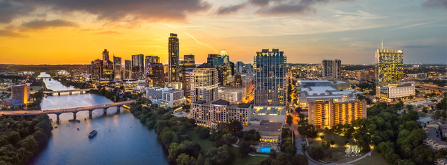 Wall Mural - austin texas skyline with sunset