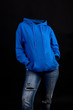 Empty clothes invisible sexy Woman wearing blue hoodie and tight jeans posing front view