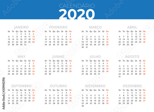 Banner Azul Do Calendario 2020 Para Imprimir Em Portugues Buy