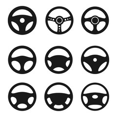 Wall Mural - steering wheels set isolated on white background, vector icon illustration