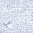 Mathematics vector seamless pattern with handwritten algebra and discrete math formulas, functions, calculations