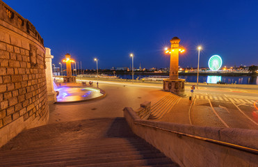 Wall Mural - Szczecin by night, city in Poland.  Popular boulevard on the Odra River