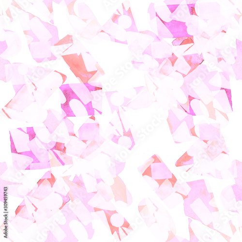 Watercolor seamless pattern with colorful geometric figures. Abstract geometr...