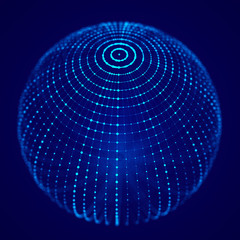 Poster - Abstract 3d futuristic sphere with connecting dots. Wireframe technology blue sphere. 3d rendering.