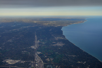 aerial view of lake michigan north chicago skokie highway from northbrook court and sunset valley go