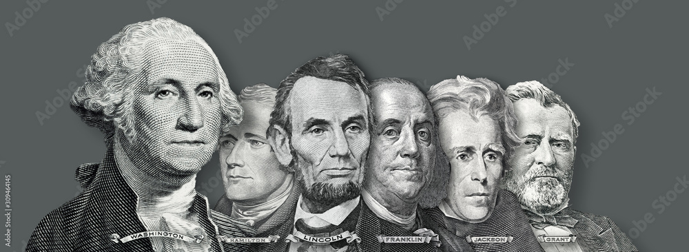 US Currency - Presidents and Founding  Fathers of the United states from Dollar Bills - obrazy, fototapety, plakaty 