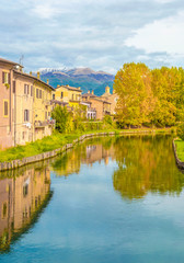 Wall Mural - Rieti (Italy) - The historic center of the Sabina's provincial capital, under Mount Terminillo and crossed by the river Velino, during the autumn with foliage.