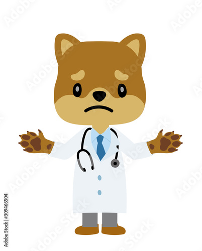 イラスト素材 犬を擬人化したお医者さん 獣医師 のキャラクター 柴犬 困惑のポーズ Stock Vektorgrafik Adobe Stock