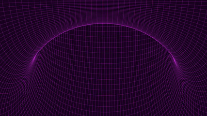 Poster - Vortex. Vector perspective curved grid. Wireframe abstract tunnel. 3D vector wormhole with a mesh structure.