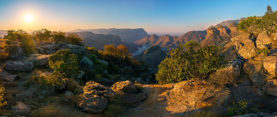 three rondavels and blyde river canyon at sunset, south africa