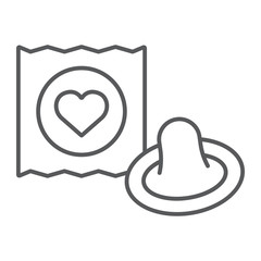 Poster - Condom thin line icon, valentine and holiday, protect rubber sign, vector graphics, a linear pattern on a white background, eps 10.