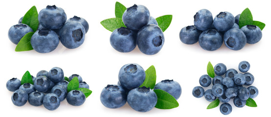 collection of fresh blueberry on white background