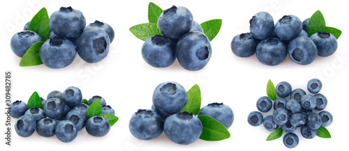 Fotografía Collection of fresh blueberry on white background