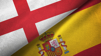 Sticker - England and Spain two flags textile cloth, fabric texture