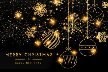 merry christmas background. gift, confetti, golden snowflake and xmas balls.christmas mockup. 2020 h