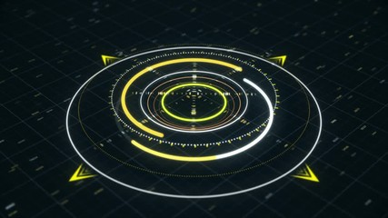 Poster - Future and innovation concept. Animation. Abstract animation of circular graph with digits on the dark background