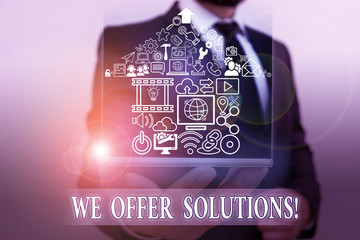 Word writing text We Offer Solutions. Business photo showcasing way to solve problem or deal with difficult situation