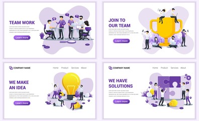 Wall Mural - Set of web page design templates for business and team work. Can use for web banner, poster, infographics, landing page, web template. Flat vector illustration