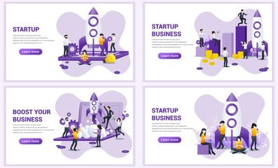 Set of web page design templates for Business start up concept. Can use for web banner, poster, infographics, landing page, web template. Flat vector illustration