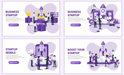 Poster - Set of web page design templates for Business start up concept. Can use for web banner, poster, infographics, landing page, web template. Flat vector illustration