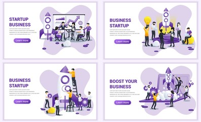 Poster - Set of web page design templates for Business start up concept. Can use for web banner, poster, infographics, landing page, web template. Flat vector illustration