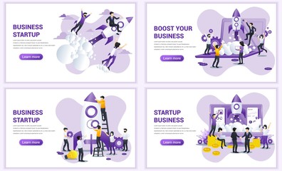 Fototapete - Set of web page design templates for Business start up concept. Can use for web banner, poster, infographics, landing page, web template. Flat vector illustration