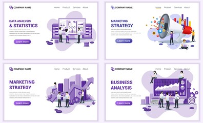 Wall Mural - Set of web page design templates for business analysis and marketing strategy. Can use for web banner, poster, infographics, landing page, web template. Flat vector illustration