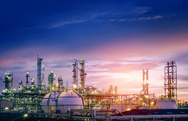 oil and gas refinery plant or petrochemical industry on sky sunset background, factory with evening,