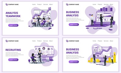 Wall Mural - Set of web page design templates for business analysis, recruiting . Can use for web banner, poster, infographics, landing page, web template. Flat vector illustration