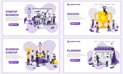Wall Mural - Set of web page design templates for business startup, planning schedule. Can use for web banner, poster, infographics, landing page, web template. Flat vector illustration