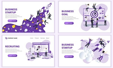 Wall Mural - Set of web page design templates for business startup, target business, recruiting. Can use for web banner, poster, infographics, landing page, web template. Flat vector illustration