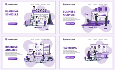 Wall Mural - Set of web page design templates for planning schedule, analysis and statistics, recruiting. Can use for web banner, poster, infographics, landing page, web template. Flat vector illustration