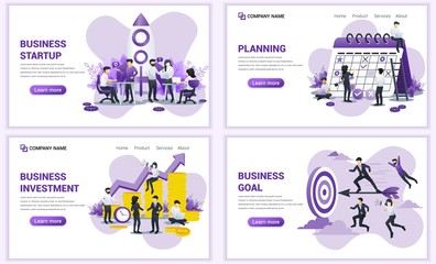 Wall Mural - Set of web page design templates for startup, planning, business goal, investment. Can use for web banner, poster, infographics, landing page, web template. Flat vector illustration