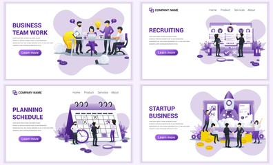 Wall Mural - Set of web page design templates for business startup, recruiting, planning schedule, team work. Can use for web banner, poster, infographics, landing page, web template. Flat vector illustration