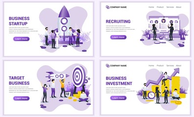 Wall Mural - Set of web page design templates for target business, startup, recruiting, investment. Can use for web banner, poster, infographics, landing page, web template. Flat vector illustration