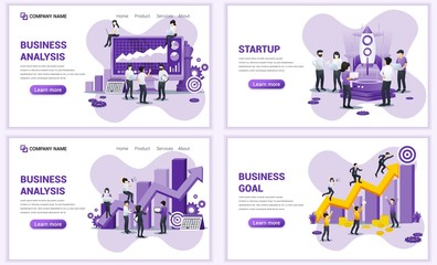 Wall Mural - Set of web page design templates for business analysis, business goal, startup. Can use for web banner, poster, infographics, landing page, web template. Flat vector illustration