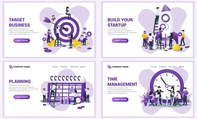 Wall Mural - Set of web page design templates for target business, planning schedule, startup, time management. Can use for web banner, poster, infographics, landing page, web template. Flat vector illustration
