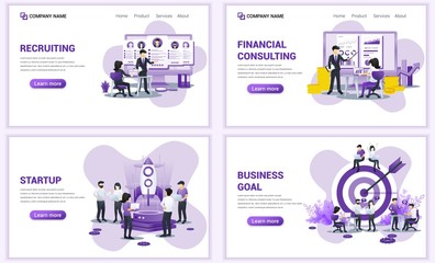 Wall Mural - Set of web page design templates for recruiting, business goal, startup, financial consulting. Can use for web banner, poster, infographics, landing page, web template. Flat vector illustration