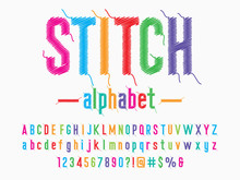 Stitched Alphabet Design With Thread, Embroidery Letters With Uppercase, Lowercase, Numbers And Symbol
