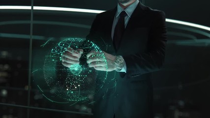 businessman with cloud scalability hologram concept