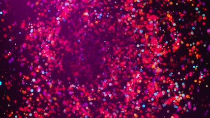 Poster - Many spinning colorful particles with bokeh. Computer generated 3d rendering beautiful background