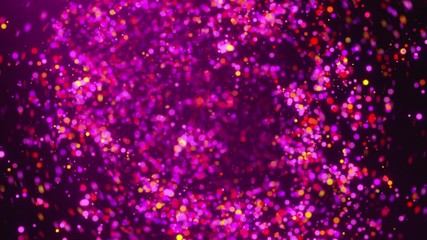 Poster - Many spinning colorful particles with bokeh. Computer generated 3d rendering beautiful background