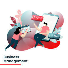 Poster - Flat Illustration Modern people and Business concept for Business Management. Landing page design for website and mobile website, isolated on green and red background.