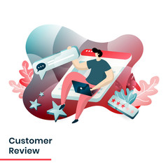 Fototapete - Flat Illustration Modern people and Business concept for Customer Review. Landing page design for website and mobile website, isolated on green and red background.