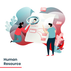 Fototapete - Flat Illustration Modern people and Business concept for Human Resource. Landing page design for website and mobile website, isolated on green and red background.