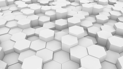 Poster - Seamless looping abstract background made of white hexagons of different height. Technology Sci-Fi concept. 3d rendering.